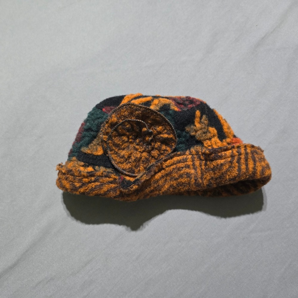 TIB Design Cloche Hat Womens OS Brown Wool Blend Floral Applique Made in Canada
